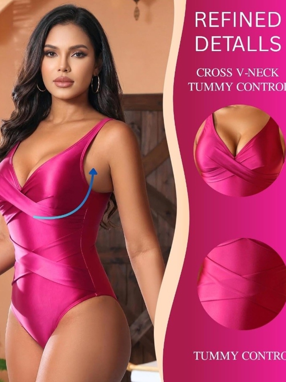 Cross V-Neck Tummy Control One-Piece Swimsuit - Black